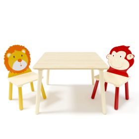 3-Piece Kids Table & Chair Set – Solid Wood & MDF with Lion and Monkey Chairs