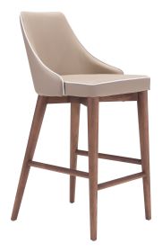 Moor Modern Beige Wingback Counter Stool with Walnut Wood Base