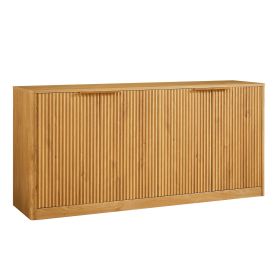 Modern Fluted Sideboard Cabinet with 6 Doors – Wood-Grain Top