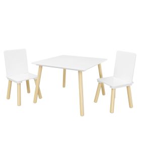 3-Piece Kids Table & Chair Set – White Solid Wood & MDF