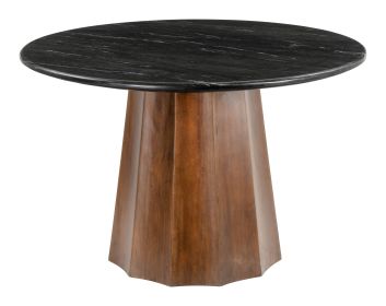 Aipe Marble Top Dining Table – Acacia Wood Storage Table