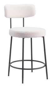 Blanca Modern Ivory Shearling-Style Counter Stool