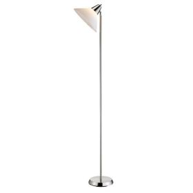 Contemporary Swivel Floor Lamp with White Acrylic Bowl Shade – Satin Steel