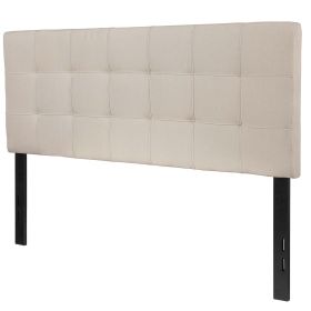 Full Modern Beige Taupe Fabric Upholstered Panel Headboard – Box Stitch