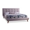 Full Beige Linen Upholstered Platform Bed with Button-Tufted Headboard