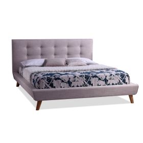 Full Beige Linen Upholstered Platform Bed with Button-Tufted Headboard