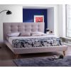 Full Beige Linen Upholstered Platform Bed with Button-Tufted Headboard