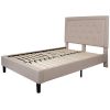 Full Beige Fabric Upholstered Platform Bed with Button-Tufted Headboard
