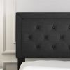 Queen Black Linen Upholstered Platform Bed Frame with Button-Tufted Headboard