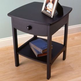 Black 1-Drawer Nightstand with Lower Shelf – Contemporary Bedroom End Table