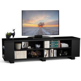 59-Inch Modern Entertainment Center for TVs Up to 60 Inches – Black Wood