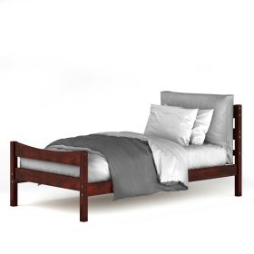 Twin Farmhouse Pine Platform Bed with Headboard & Footboard – Walnut