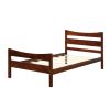 Twin Farmhouse Pine Platform Bed with Headboard & Footboard – Walnut