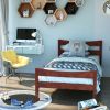 Twin Farmhouse Pine Platform Bed with Headboard & Footboard – Walnut