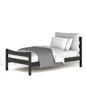 Twin Farmhouse Pine Platform Bed with Headboard & Footboard – Espresso