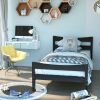 Twin Farmhouse Pine Platform Bed with Headboard & Footboard – Espresso