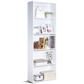 5-Tier Modern Bookcase Storage Shelf – White Wood Finish