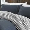 King 100% Cotton Reversible Plaid Comforter Set – Gray/White