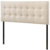 Full Ivory Fabric Upholstered Headboard – Button Tufted