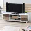 70-Inch White TV Stand Entertainment Center with Natural Wood Accents