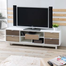 70-Inch White TV Stand Entertainment Center with Natural Wood Accents