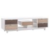 70-Inch White TV Stand Entertainment Center with Natural Wood Accents