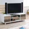 70-Inch White TV Stand Entertainment Center with Natural Wood Accents