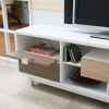 70-Inch White TV Stand Entertainment Center with Natural Wood Accents