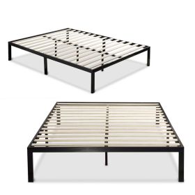 Full Metal Platform Bed Frame with Wooden Slats – 14-Inch