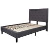 Full Dark Gray Fabric Upholstered Platform Bed with Button-Tufted Headboard
