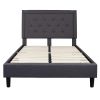 Full Dark Gray Fabric Upholstered Platform Bed with Button-Tufted Headboard