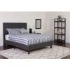 Full Dark Gray Fabric Upholstered Platform Bed with Button-Tufted Headboard