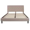 King Beige Upholstered Platform Bed with Button-Tufted Headboard