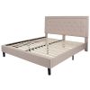King Beige Upholstered Platform Bed with Button-Tufted Headboard