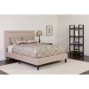 King Beige Upholstered Platform Bed with Button-Tufted Headboard