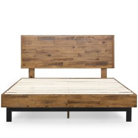 King Rustic Pine Slatted Platform Bed with Headboard – Low Profile