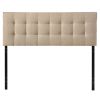 King Beige Fabric Upholstered Headboard – Mid-Century Button Tufted