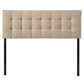 King Beige Fabric Upholstered Headboard – Mid-Century Button Tufted