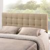 King Beige Fabric Upholstered Headboard – Mid-Century Button Tufted