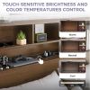 King size Bookcase Headboard in Brown Wood Finish with LED Lights
