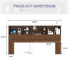 King size Bookcase Headboard in Brown Wood Finish with LED Lights