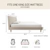 King Mid-Century Off-White Velvet Upholstered Platform Bed Frame with Headboard