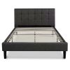 King Dark Gray Upholstered Platform Bed with Headboard – Square Stitch