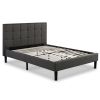 King Dark Gray Upholstered Platform Bed with Headboard – Square Stitch