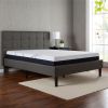 King Dark Gray Upholstered Platform Bed with Headboard – Square Stitch