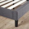 King Gray Upholstered Platform Bed Frame with Mid-Century Legs