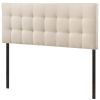 Queen Ivory Fabric Upholstered Headboard – Mid-Century Button Tufted