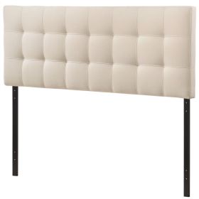 Queen Ivory Fabric Upholstered Headboard – Mid-Century Button Tufted