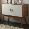 Mid-Century Modern Console Table with Storage Cabinet & Solid Wood Legs