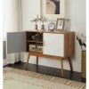Mid-Century Modern Console Table with Storage Cabinet & Solid Wood Legs